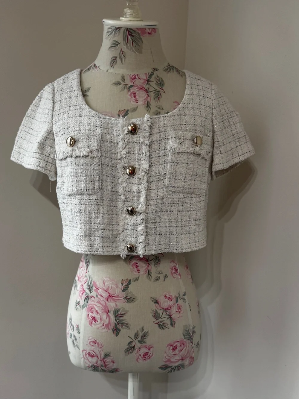 Maje Ecru Tweed Cropped Bustier Top - Picture 3 of 16